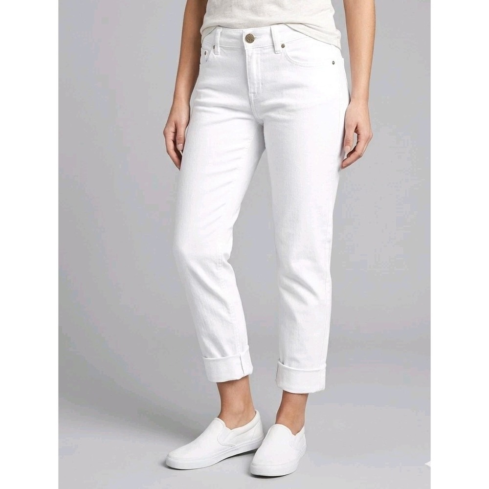 Indigo Rein White Crop Denim Jeans Womens 3 Stretch Cuff Neo Minimalist Coastal